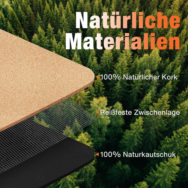 DH FitLife Kork Yogamatte rutschfest aus Naturkautschuk | sofort einsatzbereit | Leicht zu reinigen