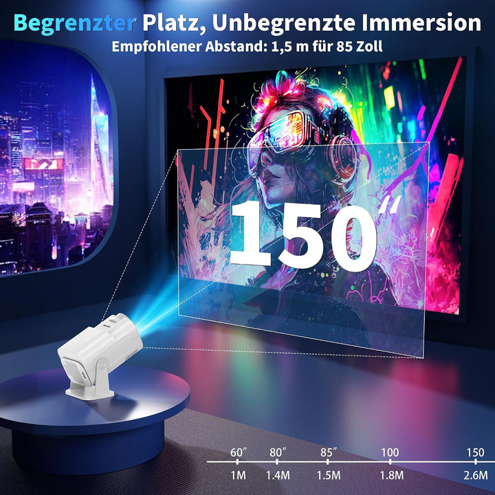 Beamer Unterstützt 4K 1080P, Projektor Tragbarer mit WiFi 6 und Bluetooth 5.2, Beamer Klein Projekto