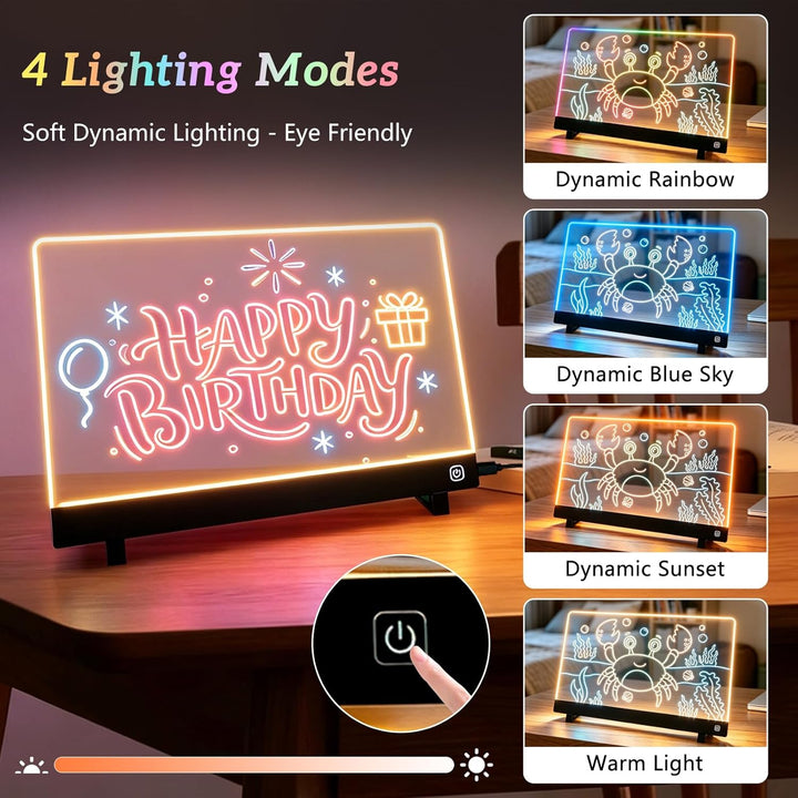 LED Zeichenbrett Tafel, 30x20cm LED Maltafel, Leuchttafel mit 7 Farben & 4 Lichtmodi, Notiztafel Sch
