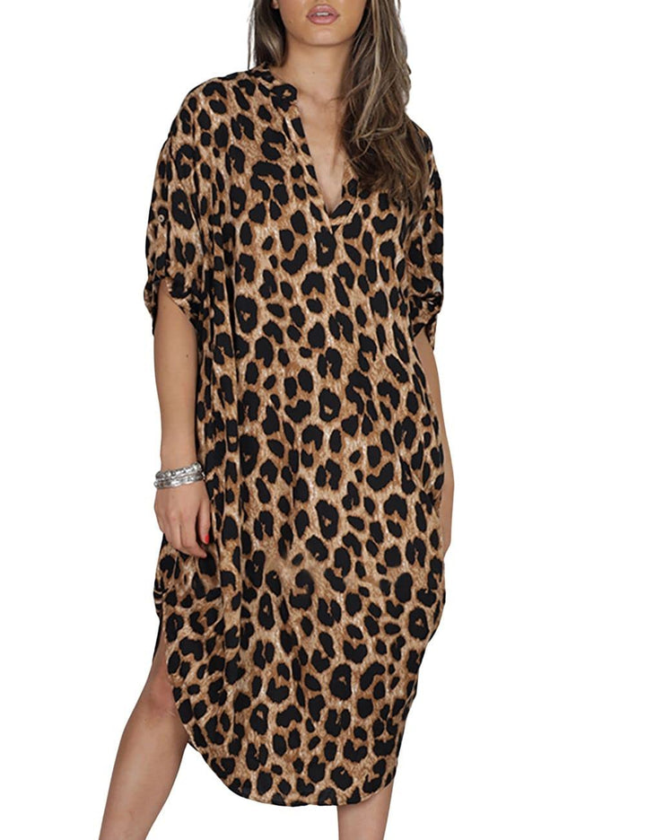 Bsubseach Damen Beachwear Türkische Kaftans Lange Strandkleid Caftan Beach Dress Leopardenfleck, Leo