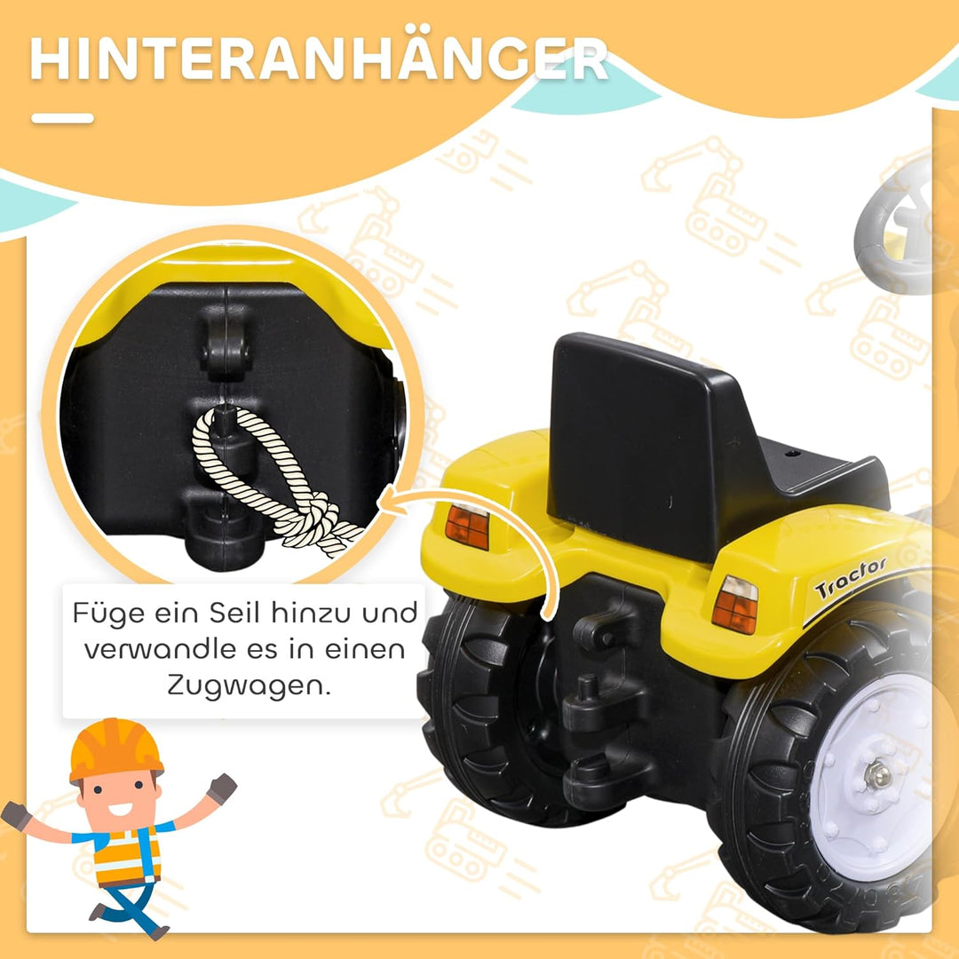 HOMCOM Trettraktor mit Ablagefach Schaufel Lader Traktor Tretfahrzeug für 3-jährige Kinder Gelb+Schw