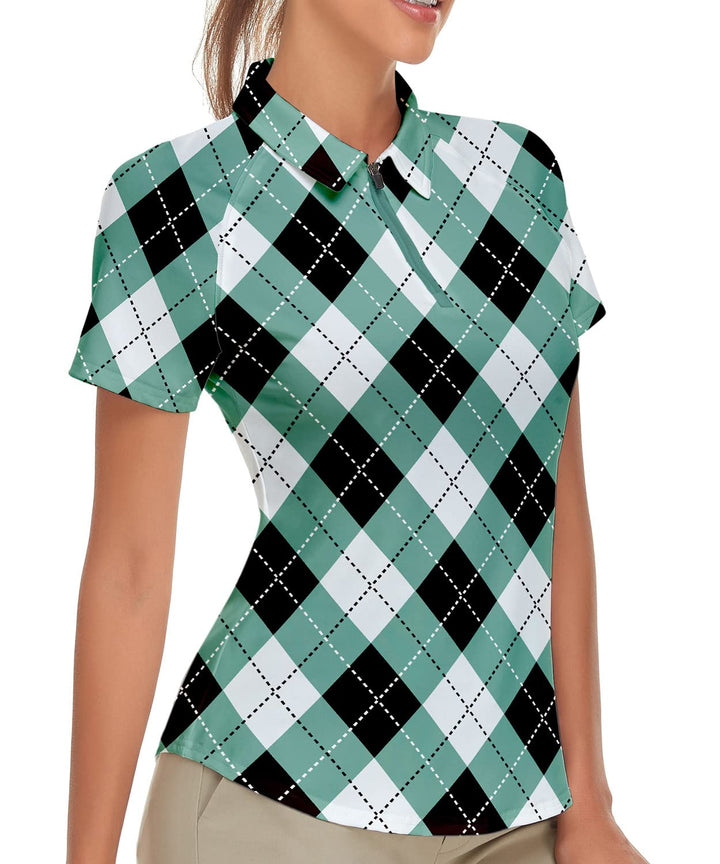 Soneven Poloshirt für Damen Kurzarm Sportshirt Damen mit 1/4 Reissverschluss Sport Tshirts Damen Sch