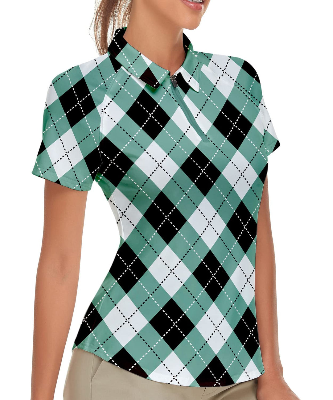 Soneven Poloshirt für Damen Kurzarm Sportshirt Damen mit 1/4 Reissverschluss Sport Tshirts Damen Sch