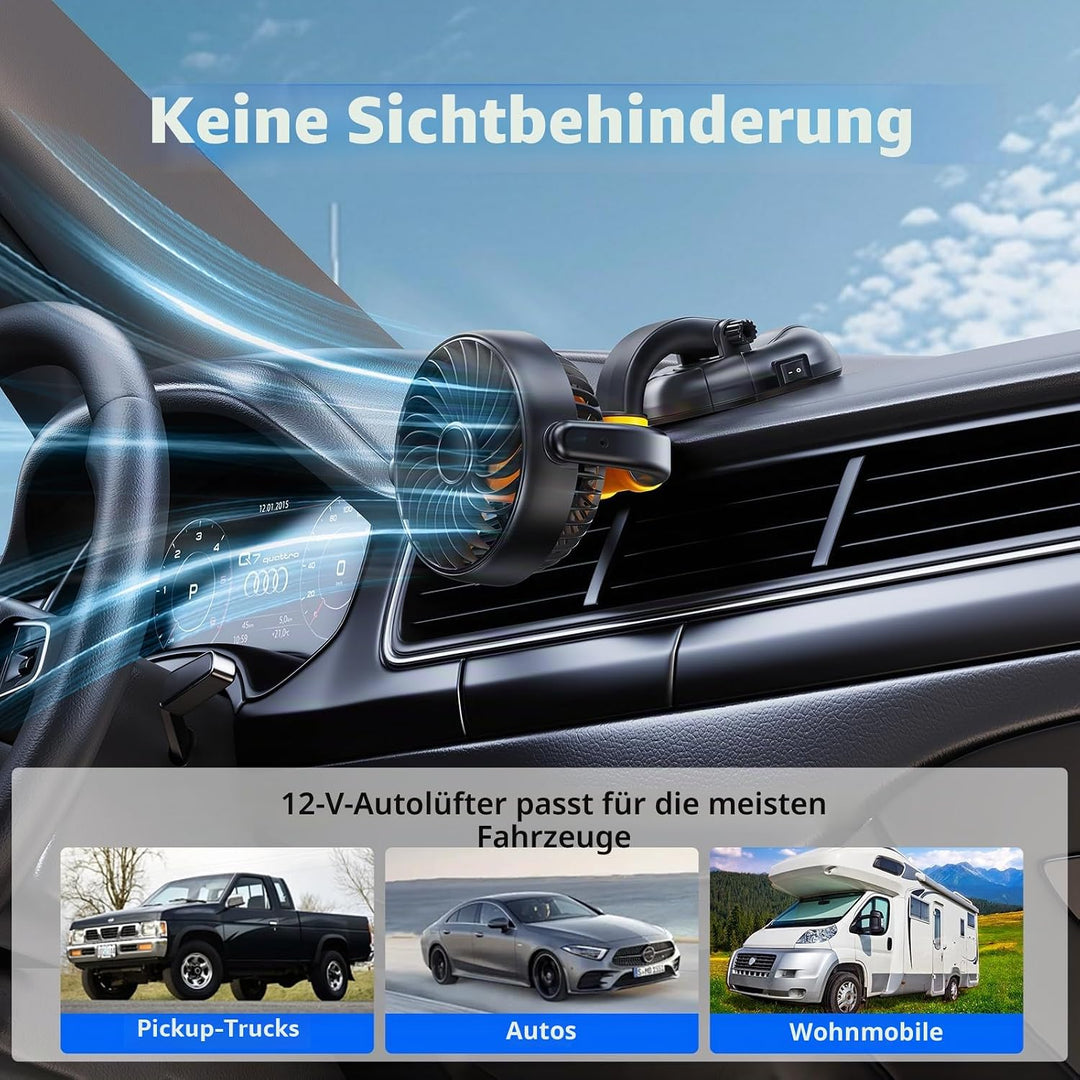 12V Auto Lüfter zur Fahrzeugkühlung - Zigarettenanzünder-Dashboard-Lüfter mit bürstenlosem Motor - 1