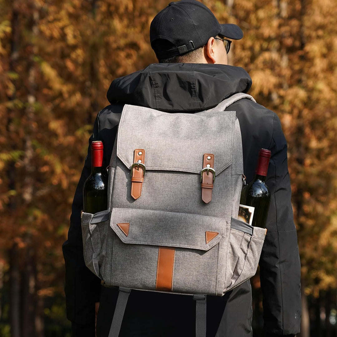 HappyPicnic Isolierter Picknickrucksack mit geräumigem Kühlfach, Flaschenhaltern und grossem wasserd
