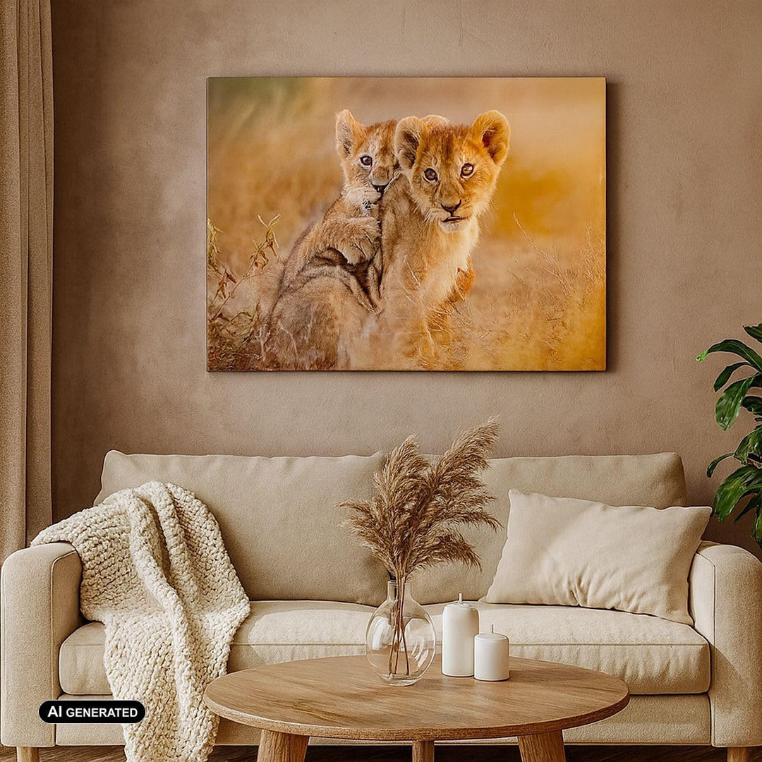 Bilder auf Leinwand Löwe Natur Tier Leinwandbild mit Rahmen 70x50cm Wandbilder Dekoration Wohnzimmer