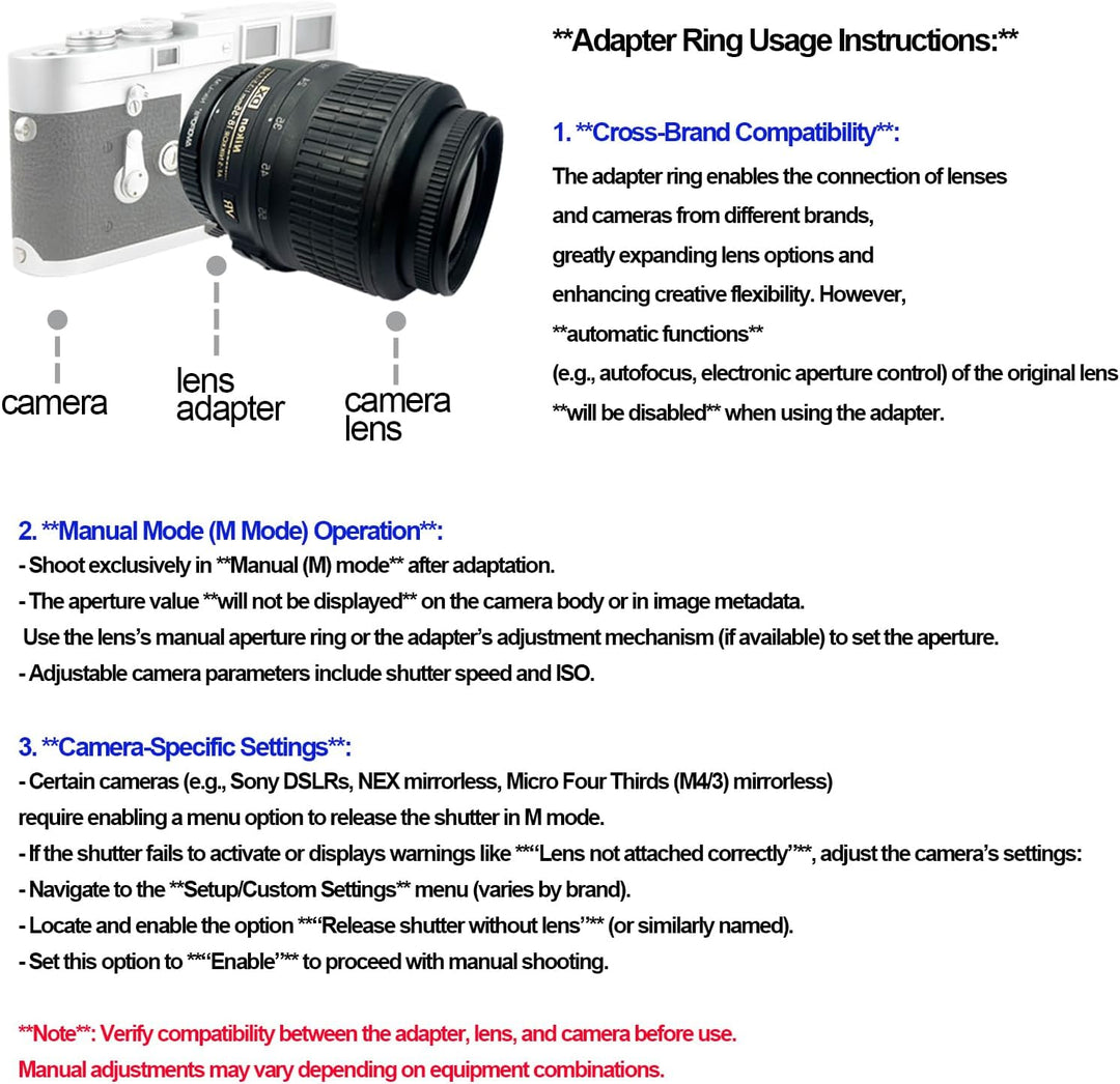 AI-LM Objektivadapter Adapterring,für Nikon AI F MountObjektiv Kompatibel auf für Leica M1,M2,M3,M4,