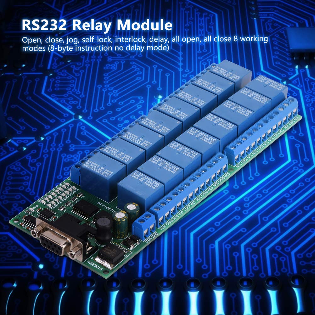Jeanoko R223C16 16-Kanal-Relaiskarte DB9-Relaismodul Buchsenschnittstelle Serial Port Smart Module f