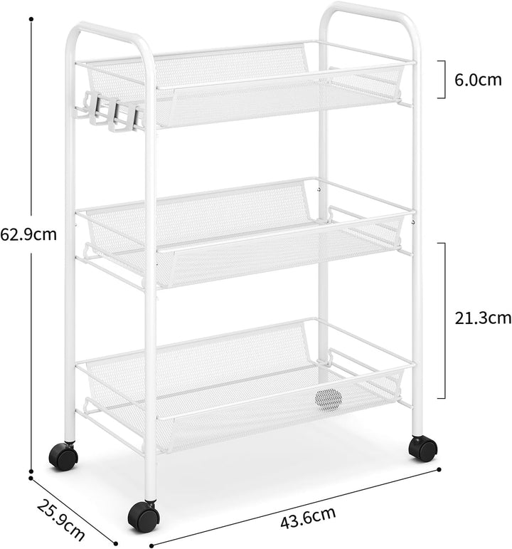 Urackify 3-stöckiger Rollwagen, Multifunktionaler mobiler Küchenwagen für Bad, Küche & Waschküche. R