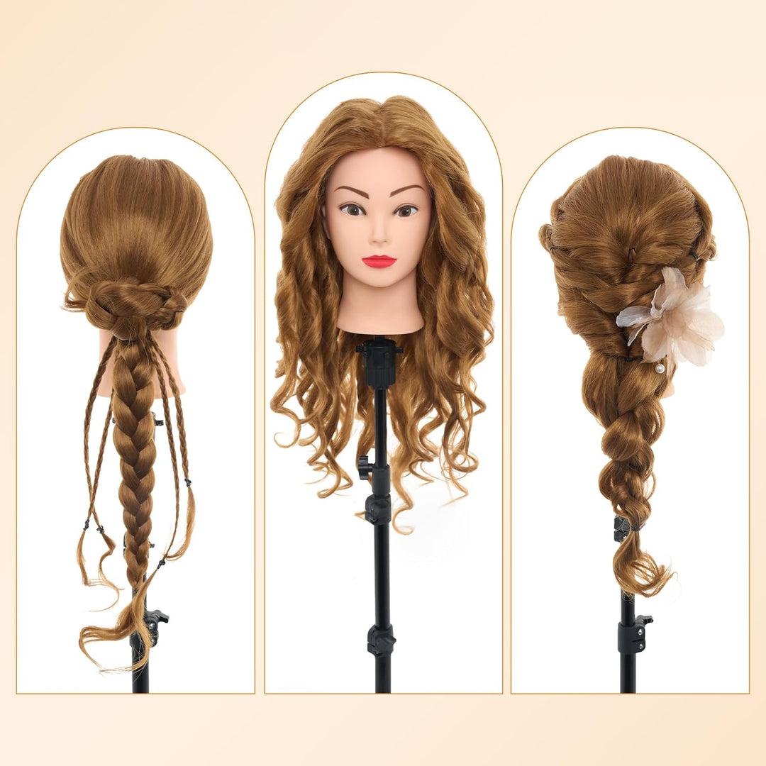 NEVERLAND Friseurkopf 24 Zoll 50% Echthaar Trainingsköpfe für Friseure Übungskopf Friseursalon Puppe