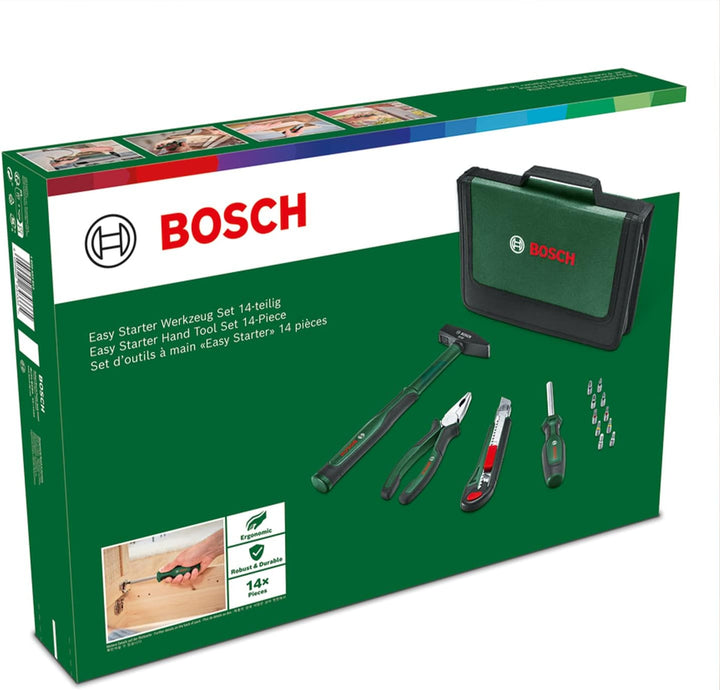 Bosch Easy Starter Handwerkzeug-Set, 14-teilig (Einstiegs-Werkzeug-Set für allgemeine Haushalts- und