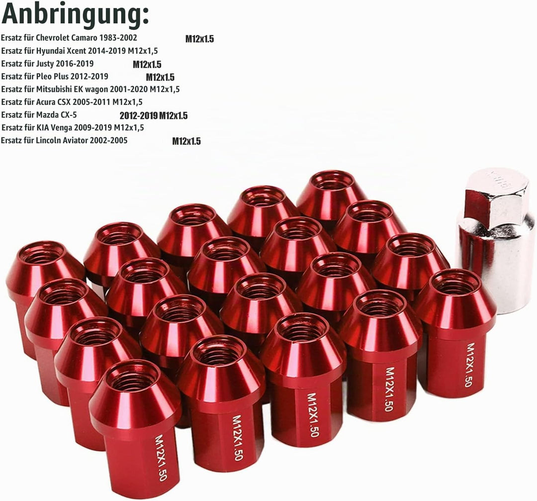 Autoteile, Rustptoof Closed End Radmuttern M12x1.5 35mm Ersatz für Lafesfa 2019 zur Reparatur(rot),