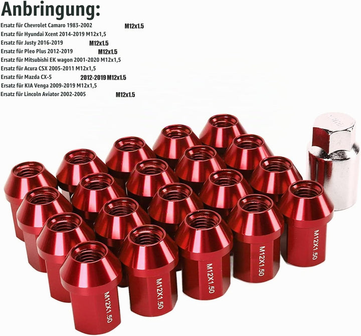 Autoteile, Rustptoof Closed End Radmuttern M12x1.5 35mm Ersatz für Lafesfa 2019 zur Reparatur(rot),