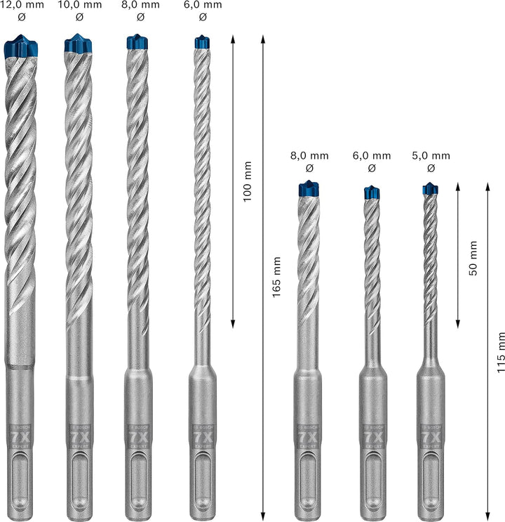 Bosch Professional 7x Expert SDS plus-7X Hammerbohrer Set (für Stahlbeton, Ø 5-12 mm, Zubehör Bohrha