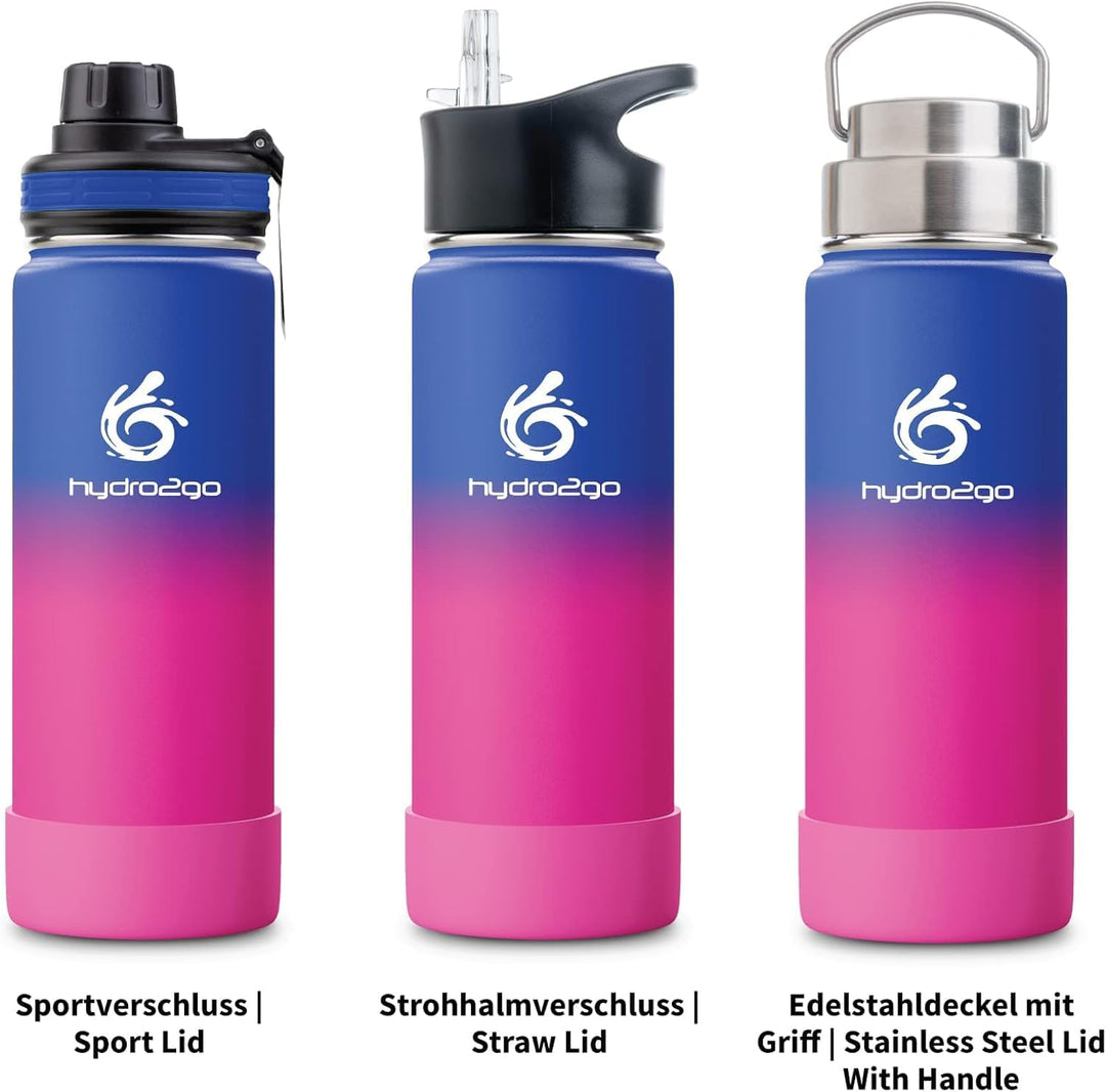 hydro2go ® Trinkflasche aus Edelstahl 500 ml / 0.5 Liter - für Kinder, Schule, Sport, Fitness & Outd