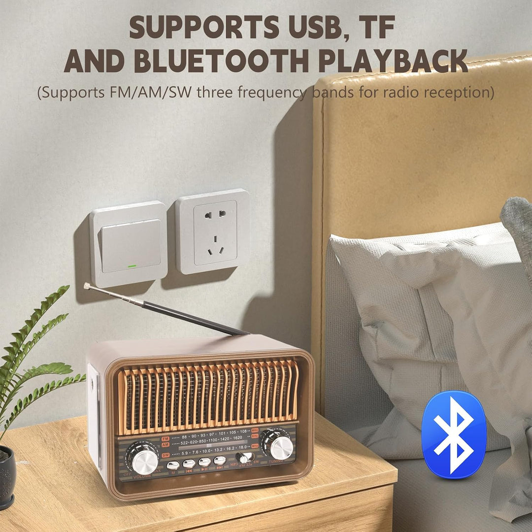 Retro Radio Bluetooth AM/FM/SW, Tragbares Nostalgie Kofferradio, Vintage Radio mit USB/TF/AUX MP3 Wi