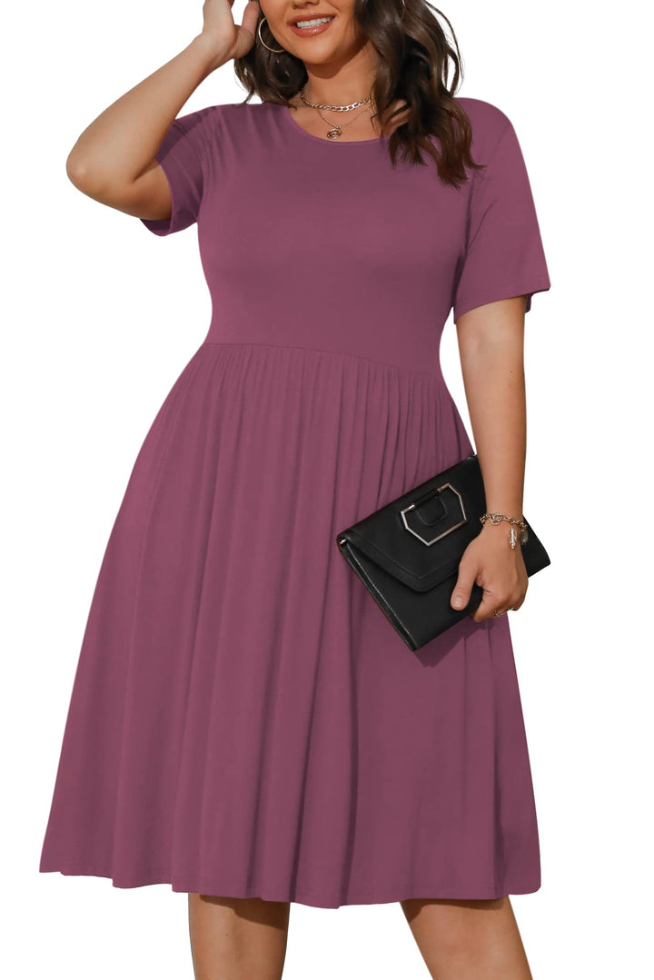 POSESHE Damen-Sommerkleid in Übergrösse 2023, lässig, kurzärmelig, Empire-Taille, lockere Passform,