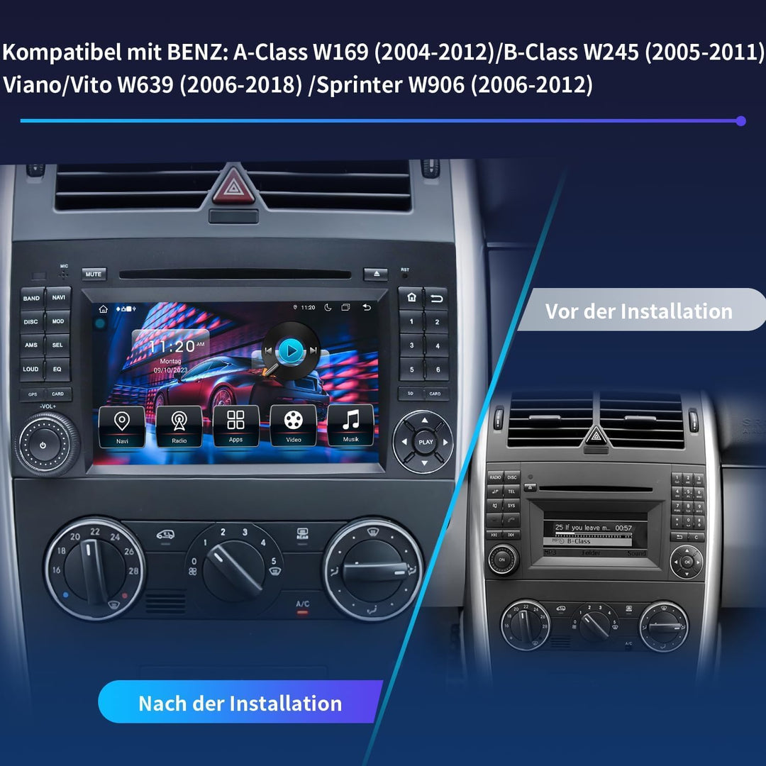 Autoradio für Mercedes Vito W639, Sprinter W906, A-Klasse W169, B-Klasse W245 – 2 DIN Radio mit CarP