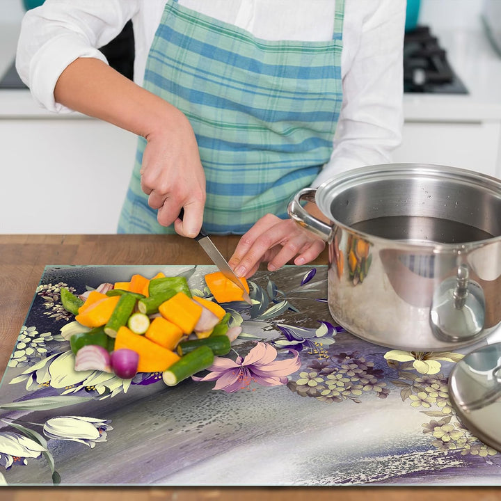 SmartDecoration Herdabdeckplatte Ceranfeldabdeckung aus Glas 60x52 cm Einteilig Motiv "Bild" Grau (1