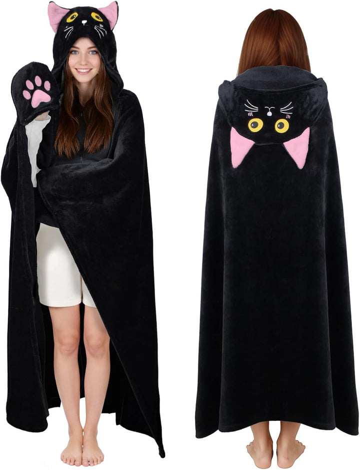 Flauschig Kuscheldecke Mit Ärmeln, Schwarze Katze Tragbare Decke Sofa Decke Geschenk für Frauen, Sch