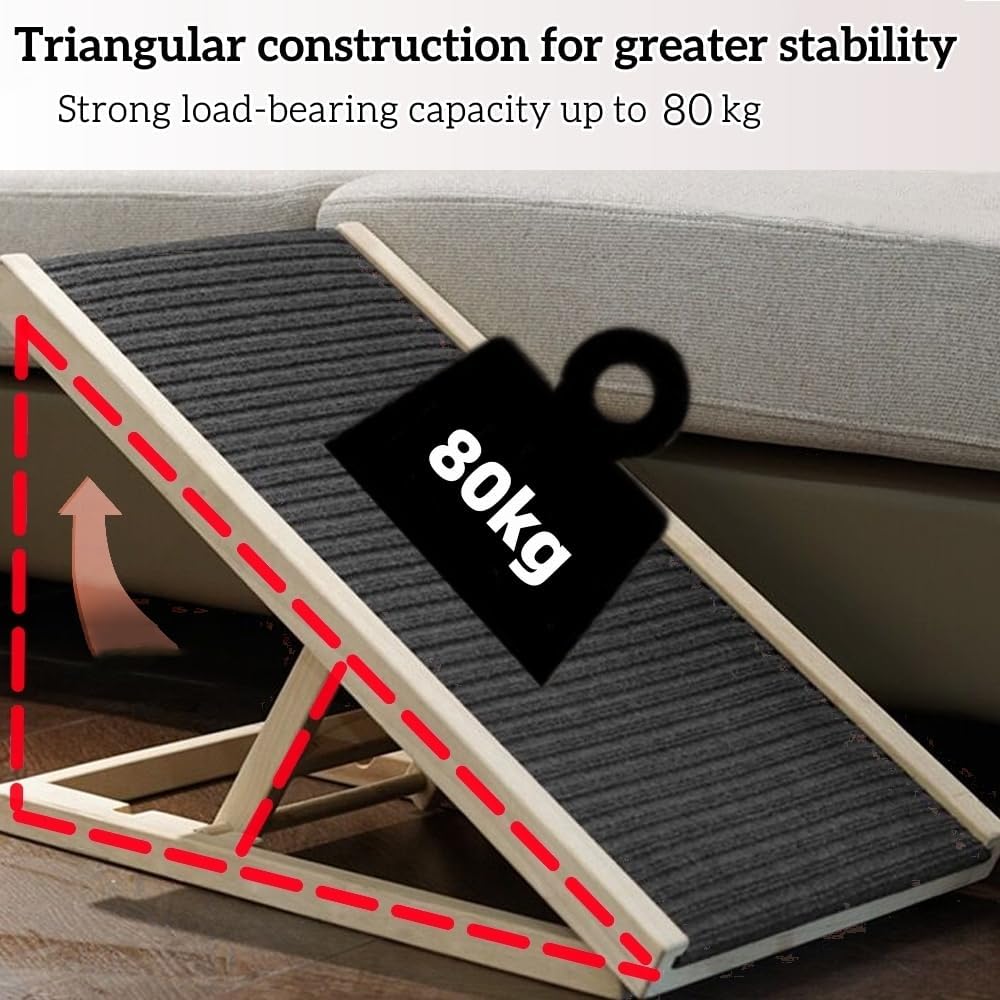 QiMu Haustierrampe aus massivem Holz, 2-fach höhenverstellbar mit rutschfestem Teppich, Sicherheitst