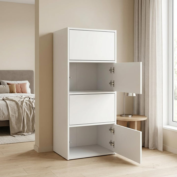 meble masztalerz Kommode mit 4 Türen Weiss 50x39x120 cm - Schuhschrank Hoch - Wohnzimmer Schrank - F
