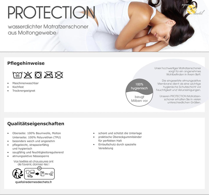 aqua-textil Protection Matratzenschoner 90 x 200 cm Baumwolle Matratzenauflage wasserdicht Molton Un