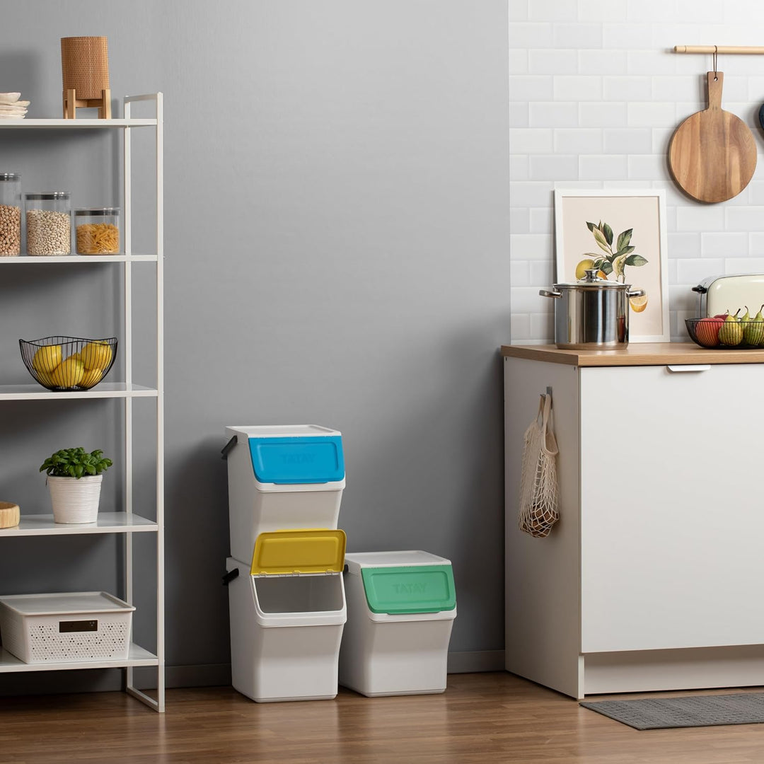 TATAY Mülltrennsystem Easy Waste 20L | 3er Set Recycling Behälter | Modular und Stapelbar | Deckel m