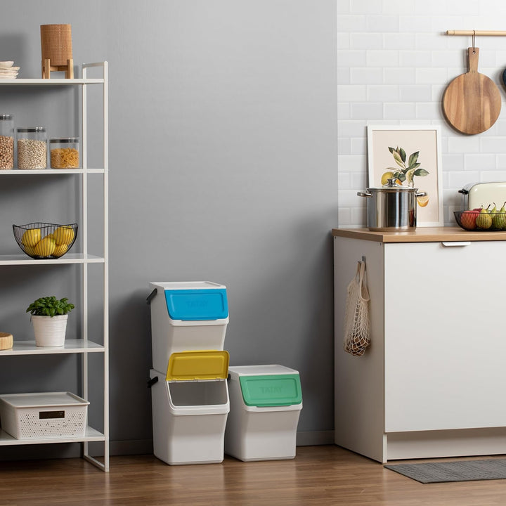 TATAY Mülltrennsystem Easy Waste 20L | 3er Set Recycling Behälter | Modular und Stapelbar | Deckel m