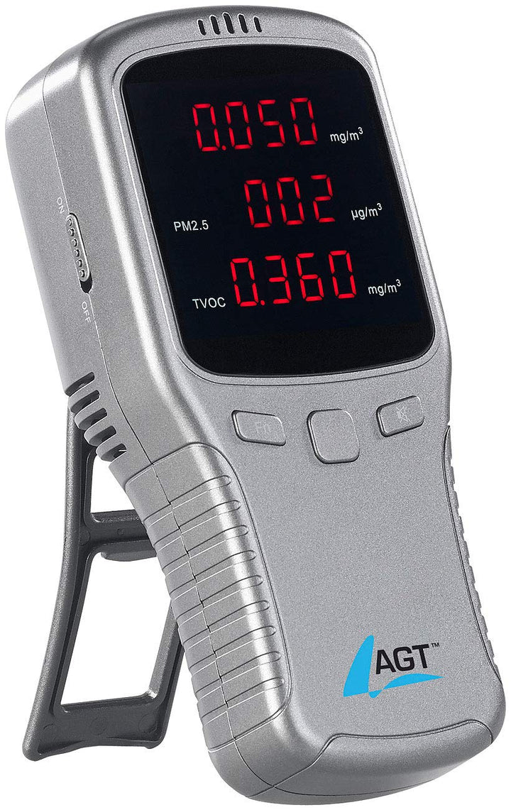 AGT Feinstaubmessgerät: 5in1-Akku-Feinstaub-Messgerät für HCHO, PM1/2,5/10 und TVOC (Luftmessgeräte,