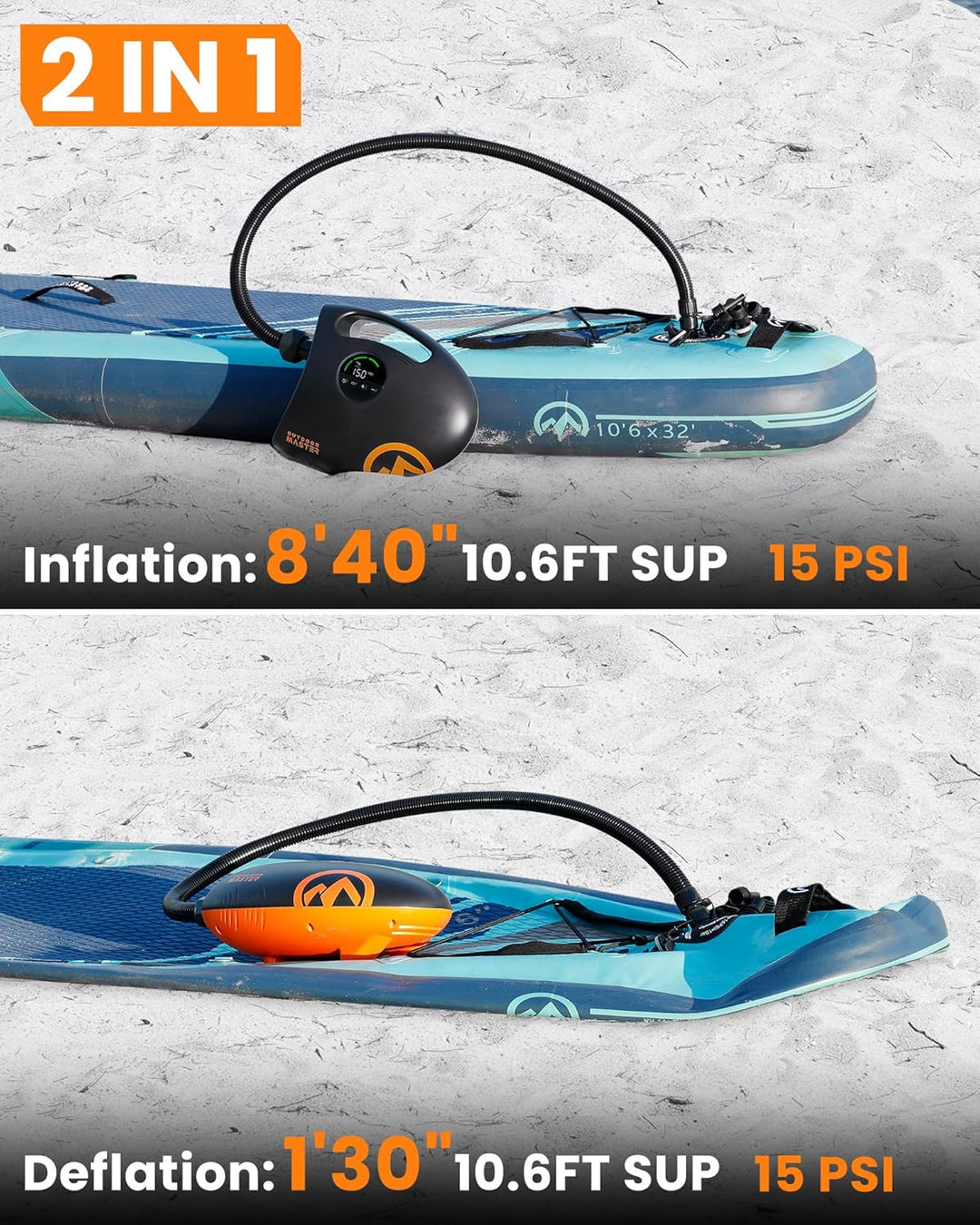 OutdoorMaster Shark 2S 88,8Wh SUP Pumpe Elektrisch mit Akku für 6 SUPs Aufblasen und Entleeren, 20PS