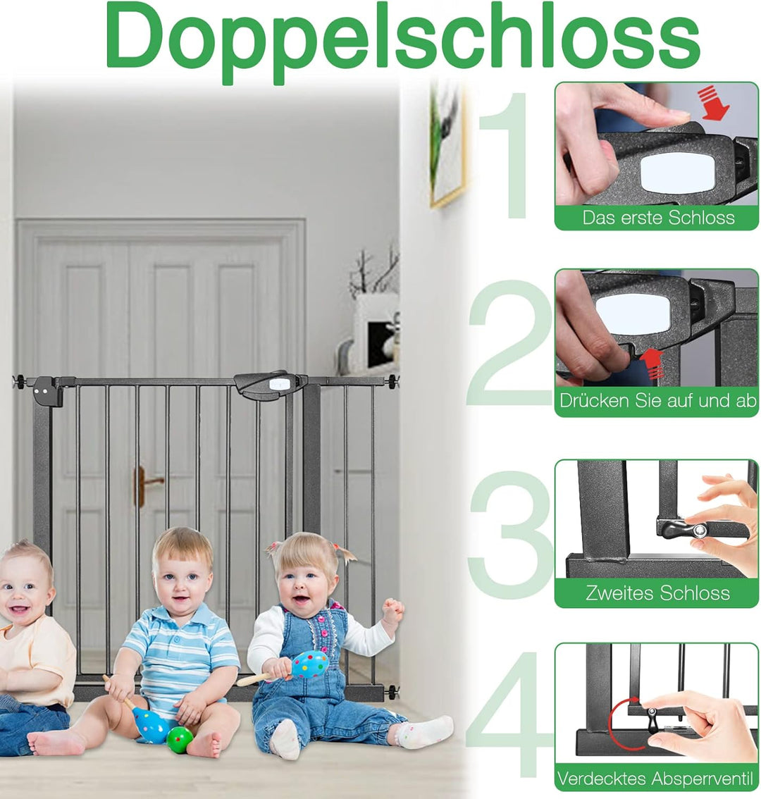 Froadp Türschutzgitter Baby Treppengitter Kindergitter ohne Bohren 95-105cm Türgitter Treppen Beidse