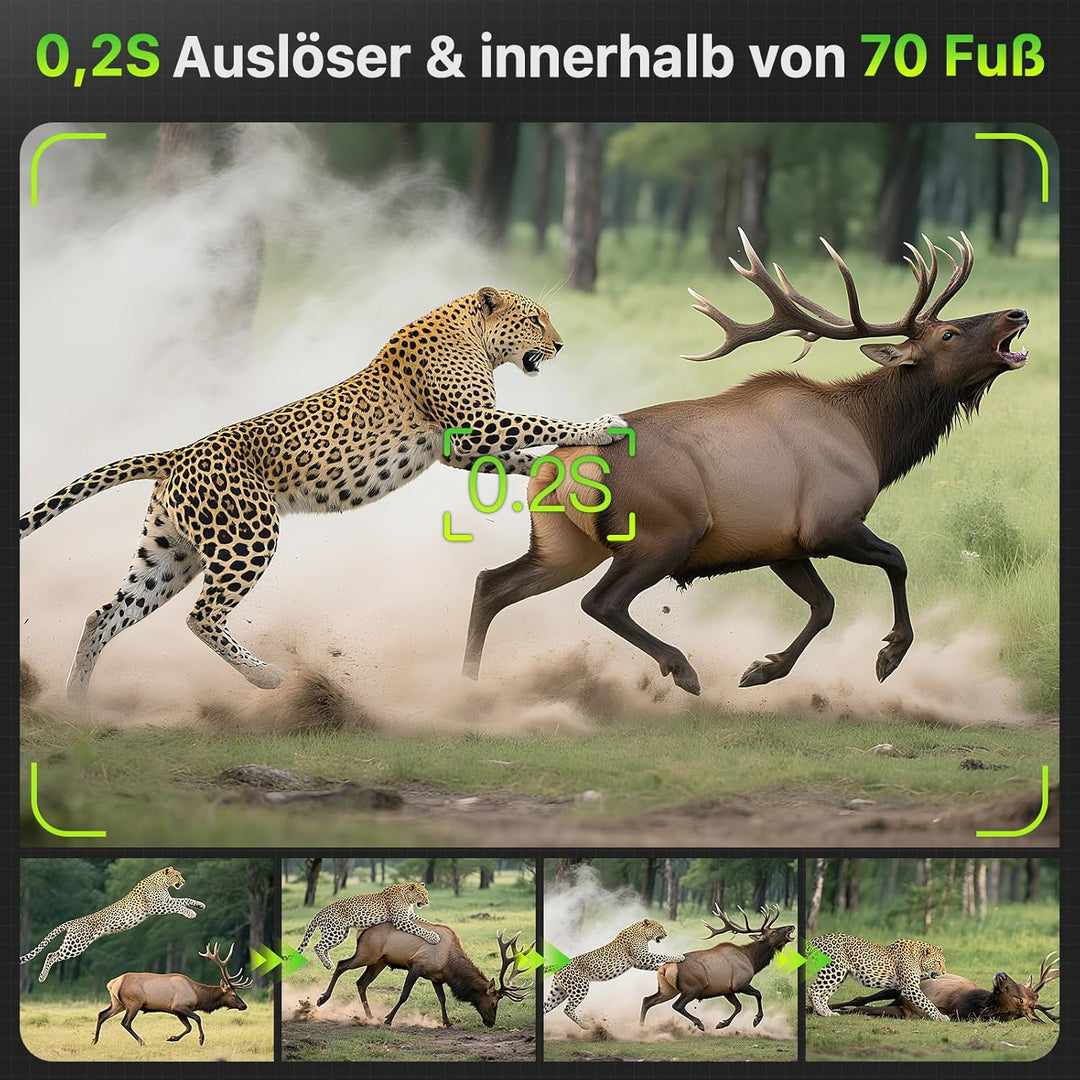 Wildkamera 4K 64MP WLAN mit Handyübertragung App – Wildtierkamera mit Nachtsicht, Bewegungsmelder, 0