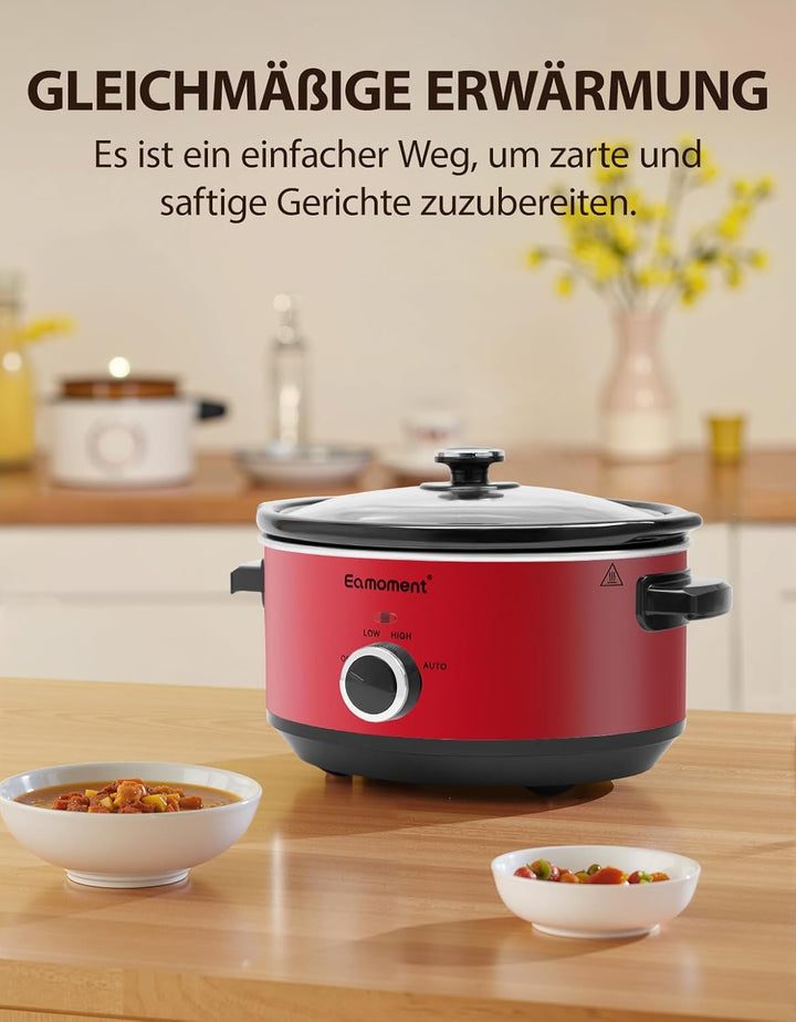 Slow Cooker, 3,5 Liter Edelstahl Schongarer mit Keramiktopf, Einstellbare Temperatur, Spülmaschinenf
