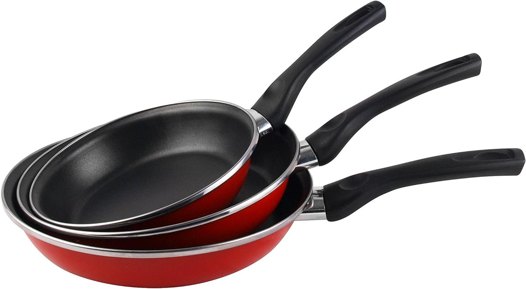 MAGEFESA Grana Pfannen-Set, 3-teilig, 18/20/24 cm, emaillierter Stahl, aussen rot, zweilagige Antiha