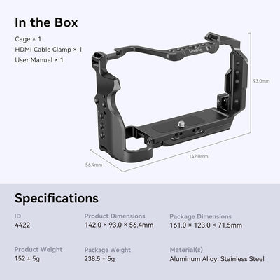 SMALLRIG Käfig-Set für Sony A7C II / A7CR mit Einer Kabelklemme für HDMI, vollständiger Zugriff auf