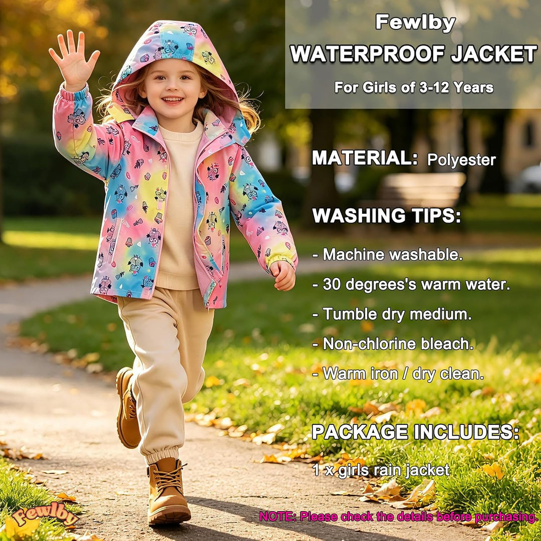 Mädchen Regenjacke - Regenmantel mit Kapuze Outdoor Wasserdichte Jacke Kinder Softshelljacke Übergan