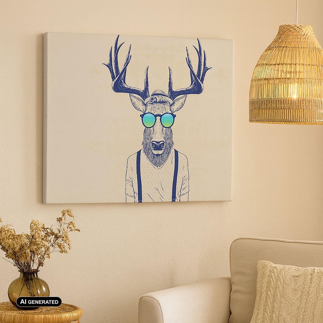 Bilder auf Leinwand Hirsch Abstraktion Leinwandbild mit Rahmen 70x50cm Wandbilder Dekoration Wohnzim