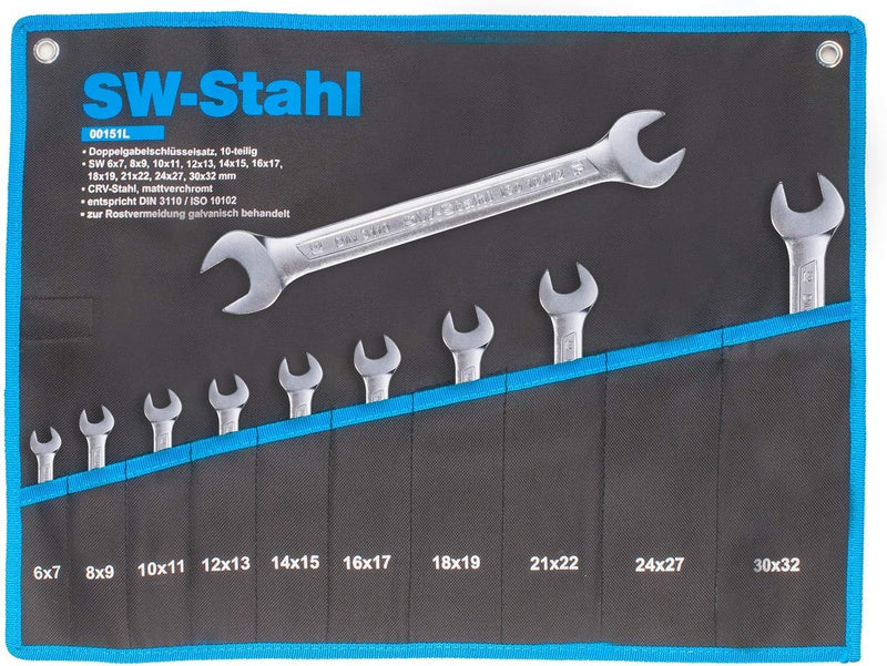 SW-Stahl 00151L Doppelgabelschlüsselsatz I Schraubenschlüssel Set I Doppelmaulschlüssel-Set