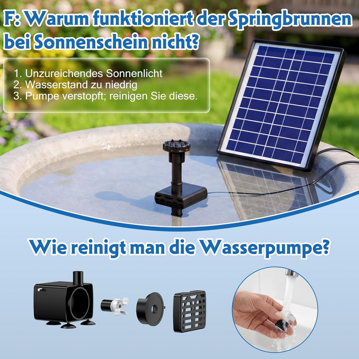 AISITIN 6.5W Solar Springbrunnen Eingebaute1500 mAh Batterie Upgraded Solar Teichpumpe Wasserpumpe S