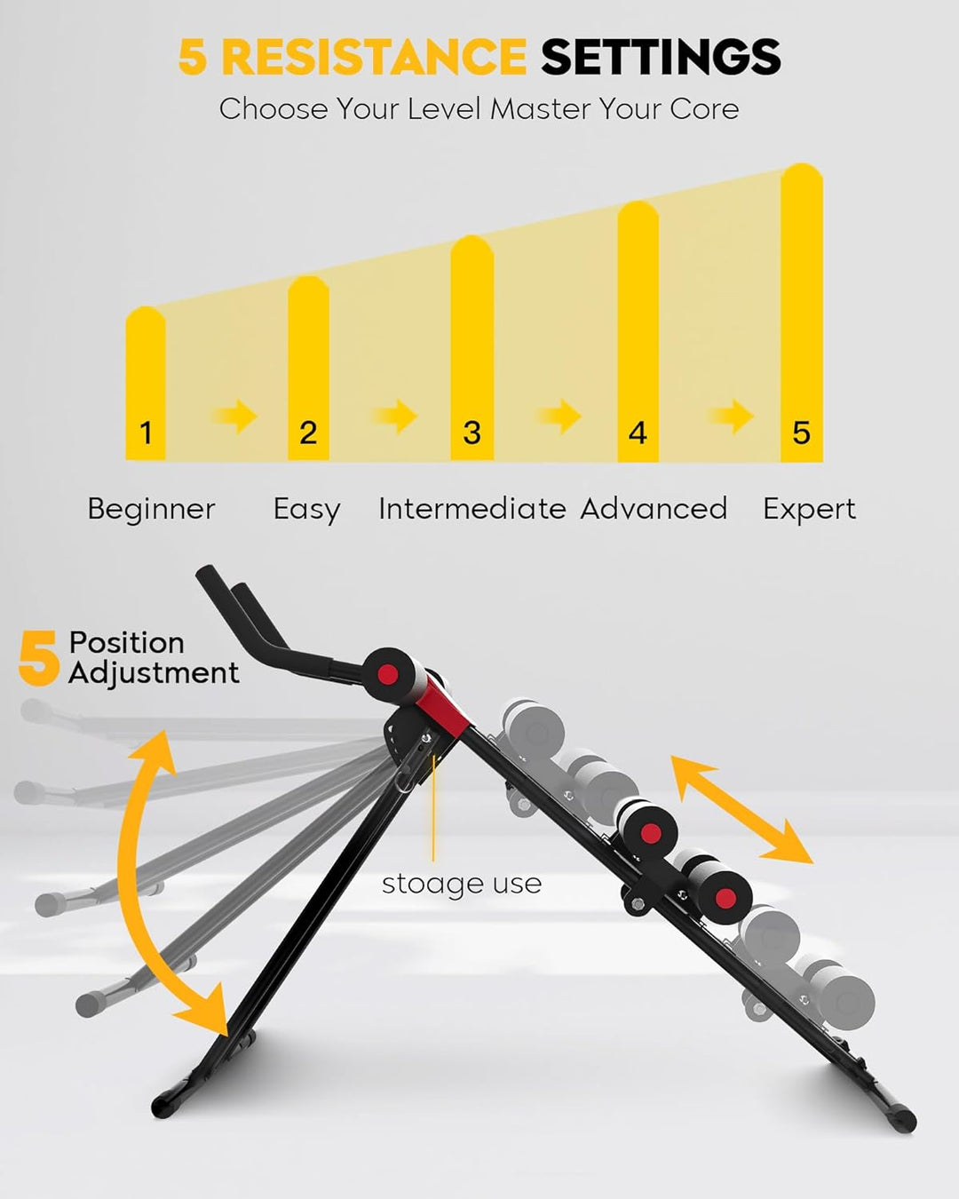 GUUG Bauchmuskeltrainer Bauchtrainer für Zuhause: Bauch Trainingsgerät Klappbar Bauchmuskeltraining