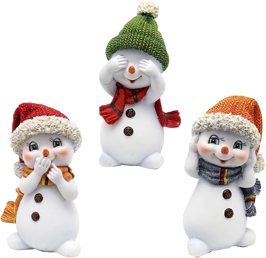 Schneekinder - Nichts hören, sehen, Sagen - mit Mütze und Schal in orange, grün und rot, als 3er Set