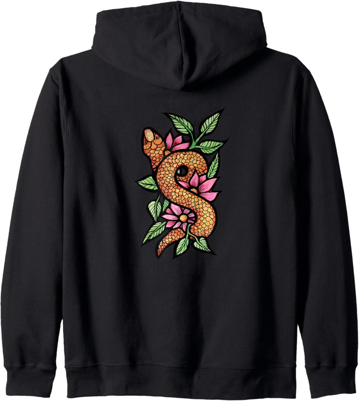 Floral Snake Pink Flowers Kunstwerk Kapuzenjacke
