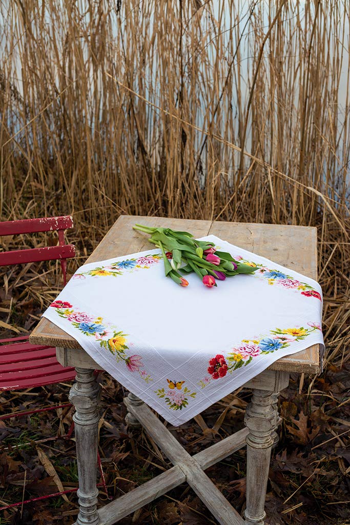 Vervaco PN-0183789 Tischdecke Kreuzstichset, Mehrfarbig, 80x80cm