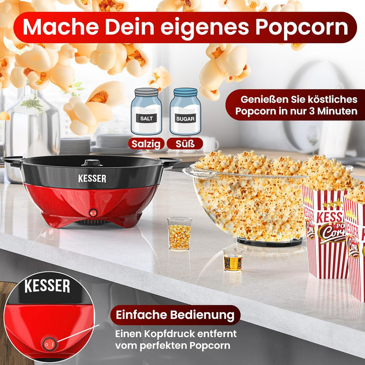 KESSER® Popcornmaschine Gross 800W | Popcorn-Maker 5,5l Inhalt mit Antihaftbeschichtung Deckel & Ser