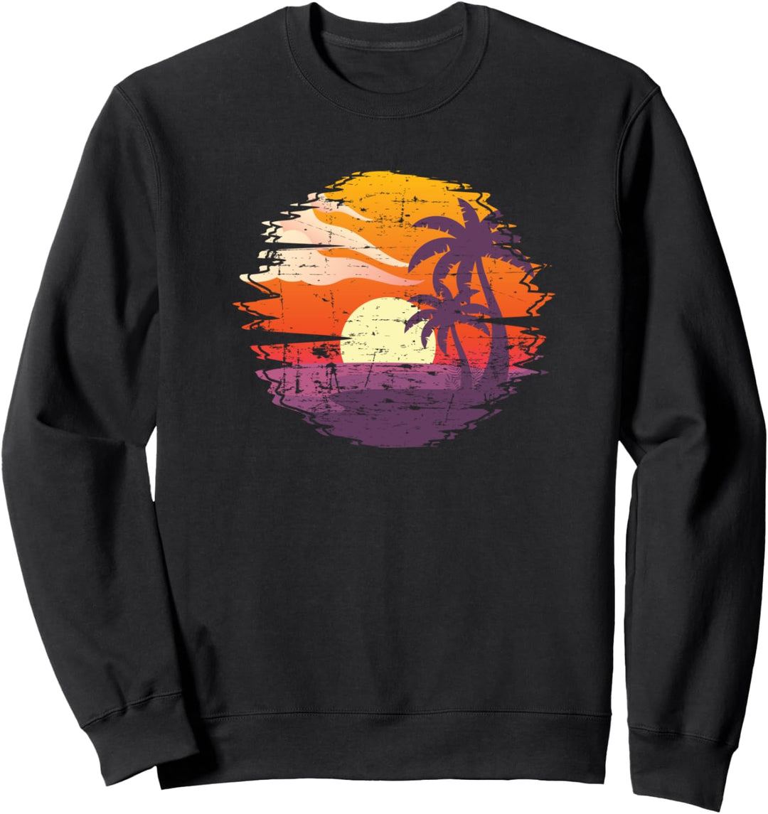 Palmen Sonnenuntergang Synthwave Retro 80er Vaporwave Sweatshirt