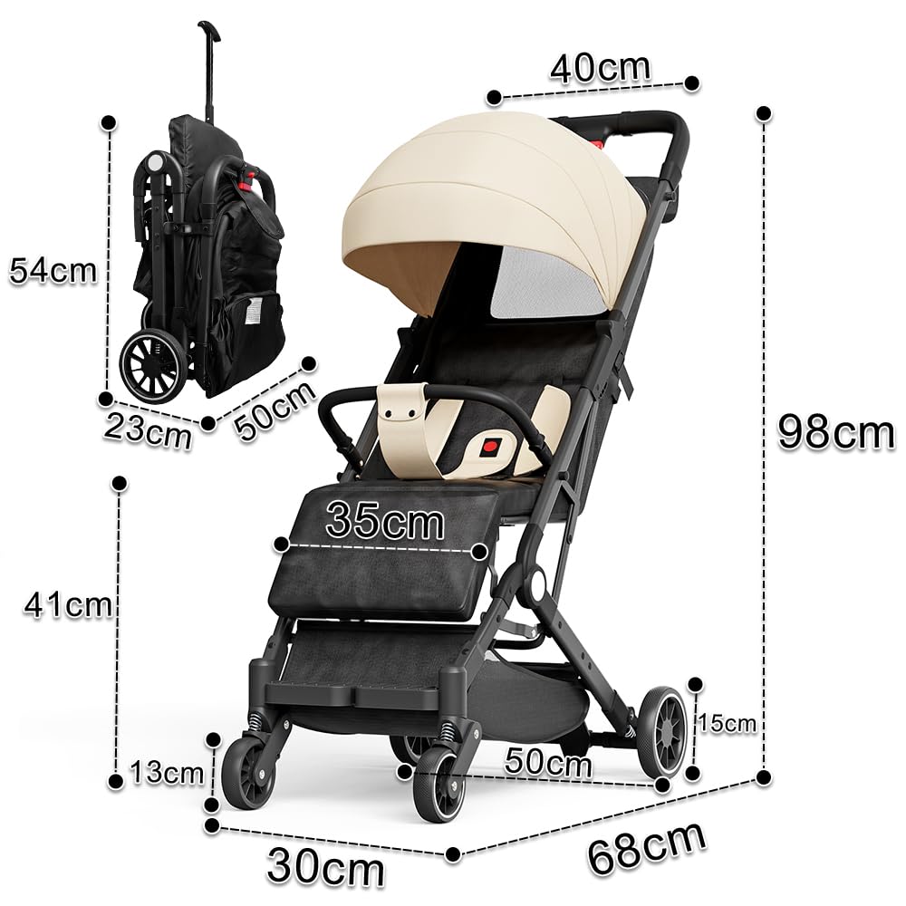 Kinderbuggy, Kinderwagen mit Sonnenschirm, Kinderwagen Zusammenklappbar, Buggy mit Liegefunktion, Ka