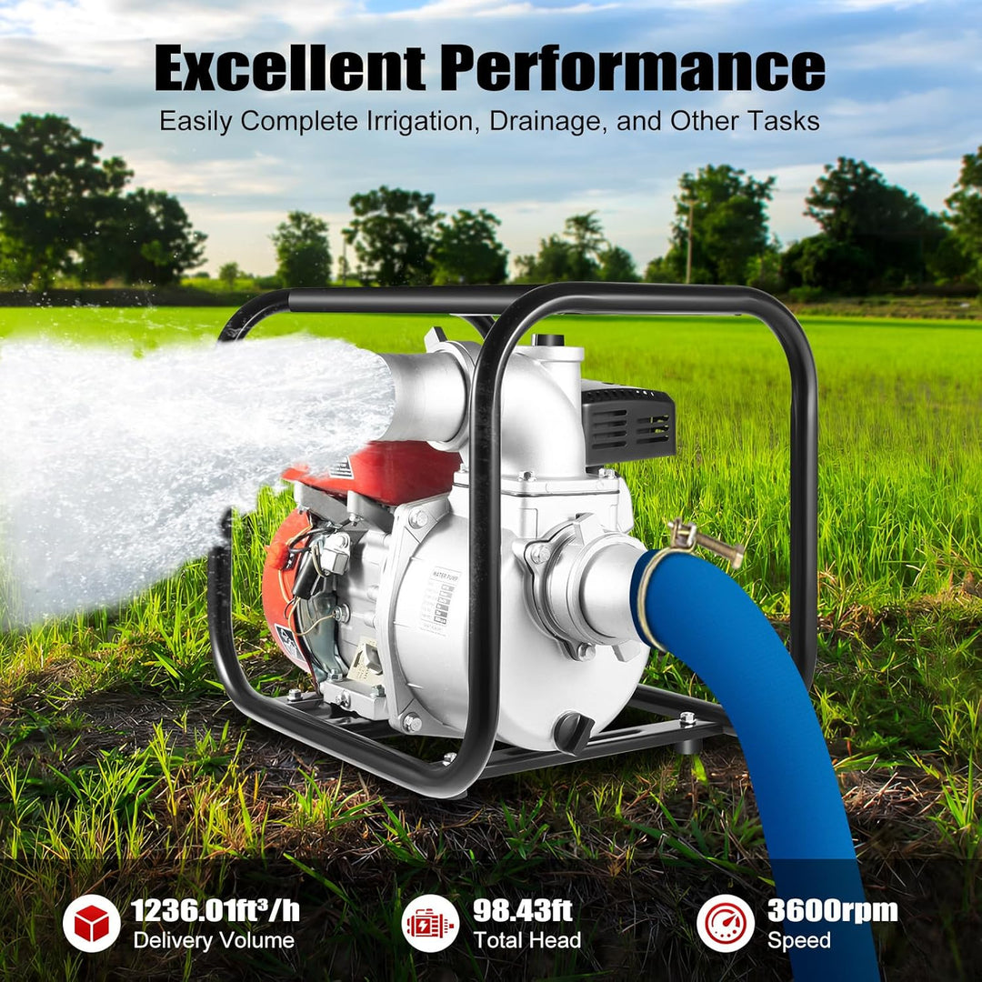 Benzinmotor Wasserpumpe 7.5HP (212cc) 35m³/h Hochleistung – 4-Takt Motor mit 98.43ft Förderhöhe & 3"