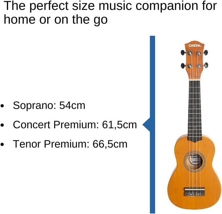 CASCHA Sopran Ukulele Set für Kinder und Erwachsene I Ukulele Starter Kit mit 3 Plektren Tasche I Uk
