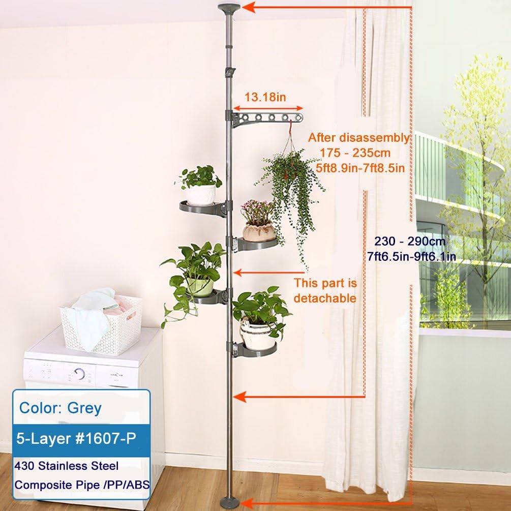 BAOYOUNI 5-Schicht Indoor Teleskop Pflanzenständer Blumentreppe Metall Blumen Display Rack Federbela